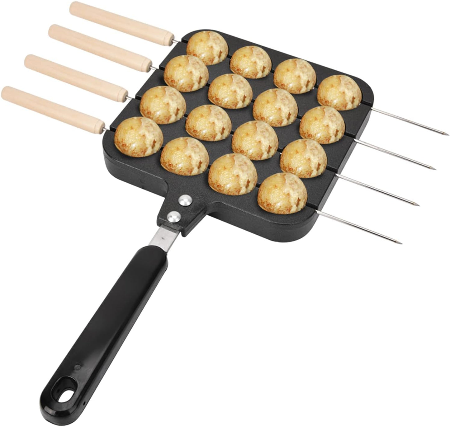 Takoyaki Baking Tray - 16 Holes Takoyaki Grill Pan Maker for Japanese Octopus Meatballs with 4 Baking Pins