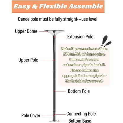 Portable Dance Pole Kit, for Home, Club, or Studio, Adjustable Height, Easy to Install, Heavy-Duty Steel Design