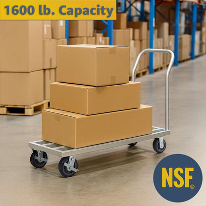 20" x 60" Mobile Aluminum Dunnage Rack - 1600 lb. Capacity, Heavy-Duty Rolling Storage Platform with Handle and Casters, NSF Certified Aluminum Rack for Kitchen, Warehouse, Food Storage