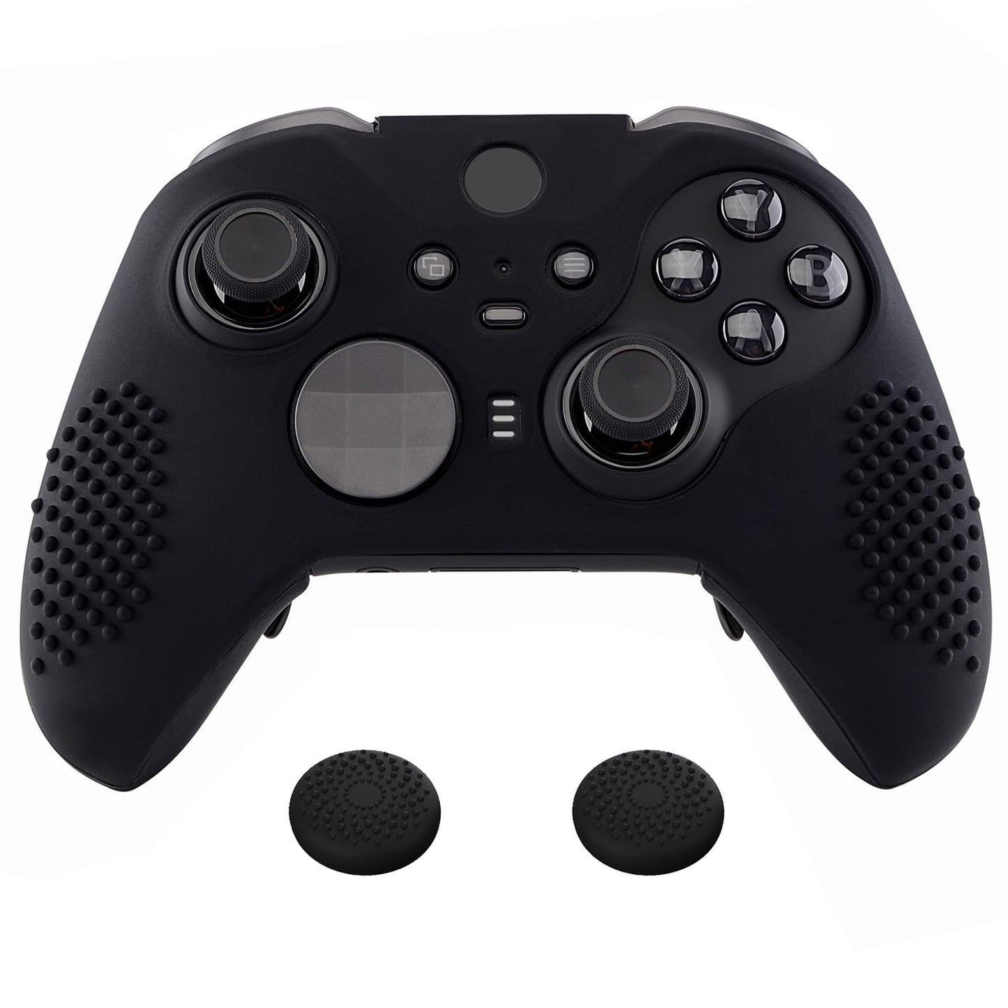 eXtremeRate PlayVital Black Soft Anti-Slip Silicone Cover Skins, Controller Protective Case for New Xbox One Elite Series 2, Xbox Elite 2 Core with Thumb Grips Analog Caps