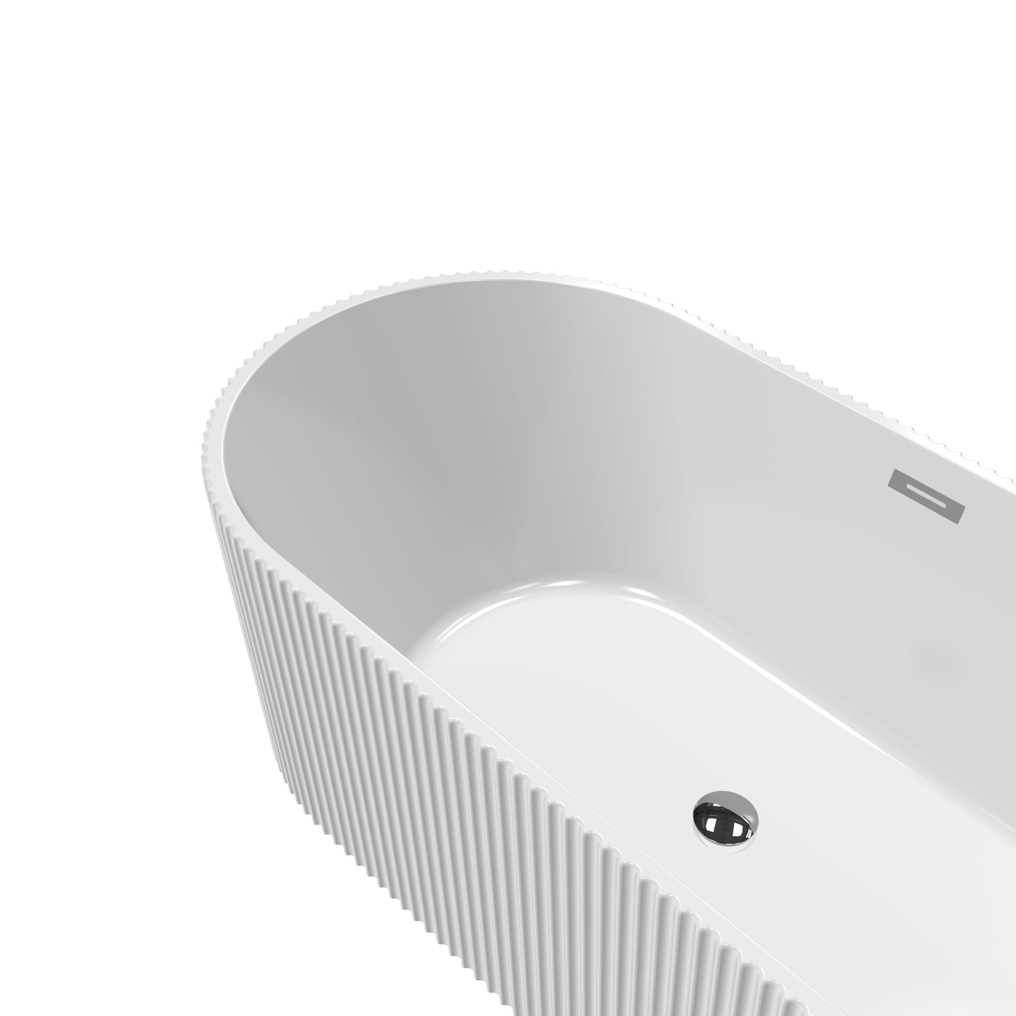 59" Acrylic Freestanding Soaking Bathtub with Striped Design, Bathroom Tub Includes Overflow Cover, Pop-Up Drain, Hidden Drainage System, Easy Installation, cUPC Certified, Glossy White Finish