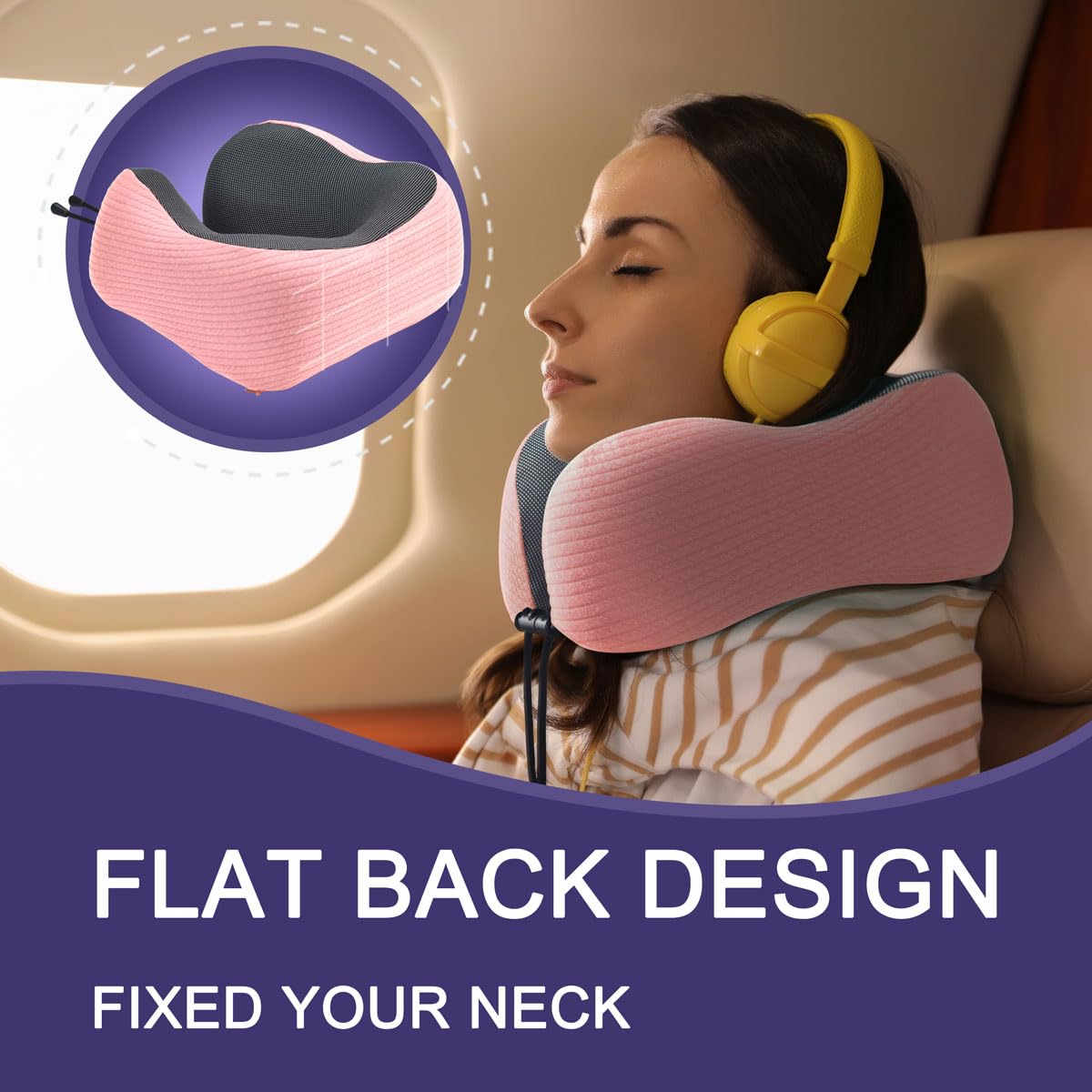 napfun Neck Pillow for Traveling, Upgraded Travel Neck Pillow for Airplane 100% Pure Memory Foam Travel Pillow for Flight Headrest Sleep, Portable Plane Accessories, Light Grey