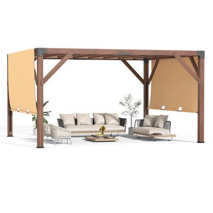 12'X 14' Cedar Wood Pergola, Stylish Outdoor Addition, Retractable Shade Canopy, Durable & Rot Resistant, Versatile Design, for Backyard, Garden, Deck, Outdoor Entertaining