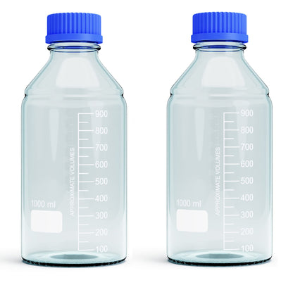 MorexLab 1000ml Storage Glass Bottles – 2pcs Round Media Storage Bottle – Borosilicate Glass Bottles – Safe Probe Storage Glass Storage Bottles with GL45 Blue Screw Cap (1000ml - 2pcs)