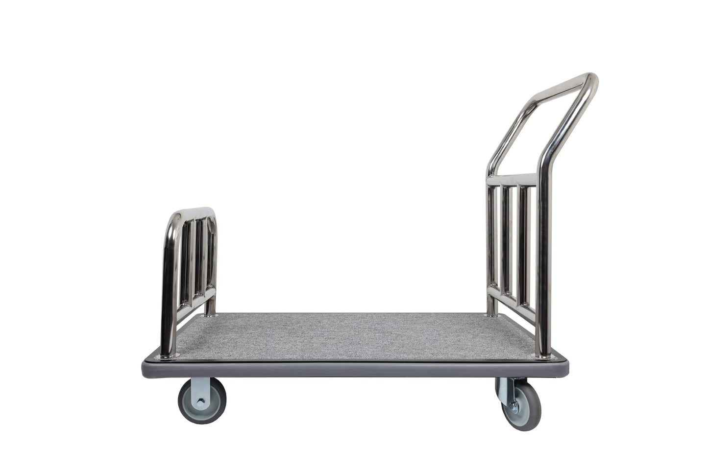 Wholesale Hotel Products Stainless Steel Utility Cart – 750lb Capacity – Dolly Cart w/ 5” Wheels & Grey Carpet, for Hotel, Resorts, Condos, Commercial Use (Value Valet Series)