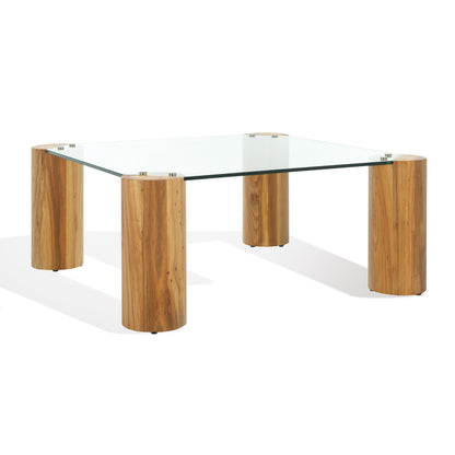 SAFAVIEH Couture Collection Robbie Natural Solid Wood/Tempered Glass Square Coffee Table