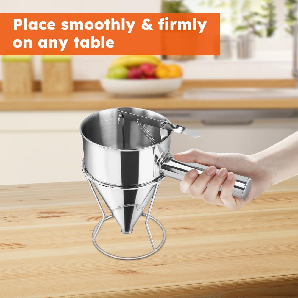 Cake Batter Dispenser, Stainless Steel Funnel Cake Dispenser with 4 Silicone Nozzles with Stand Baking Tool for Pancakes Cupcakes Muffins Crepes Waffles(40oz,1200ml)