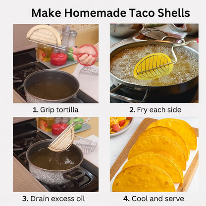 HIC Kitchen Taco Making Tools, Taco Shell Tongs, Steel, Stay-Cool Handle, For Frying Homemade Crispy Shells For Tacos, Appetizers, Dips, And Desserts