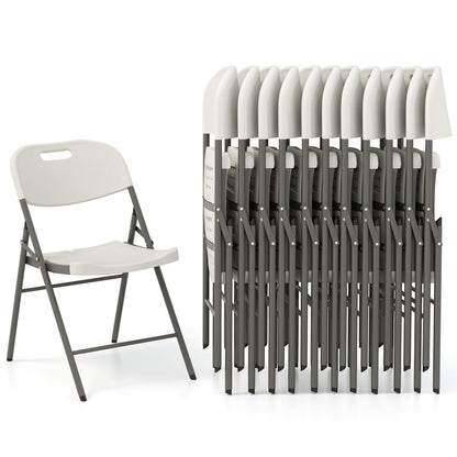 COSTWAY 12 Pack Folding Chairs, Stackable Plastic Chairs w/Waterproof Seat, Heavy-Duty Metal Frame, Handle Slot, 350 LBS Capacity, Portable Indoor Outdoor Event Chairs for Office Wedding Party, White