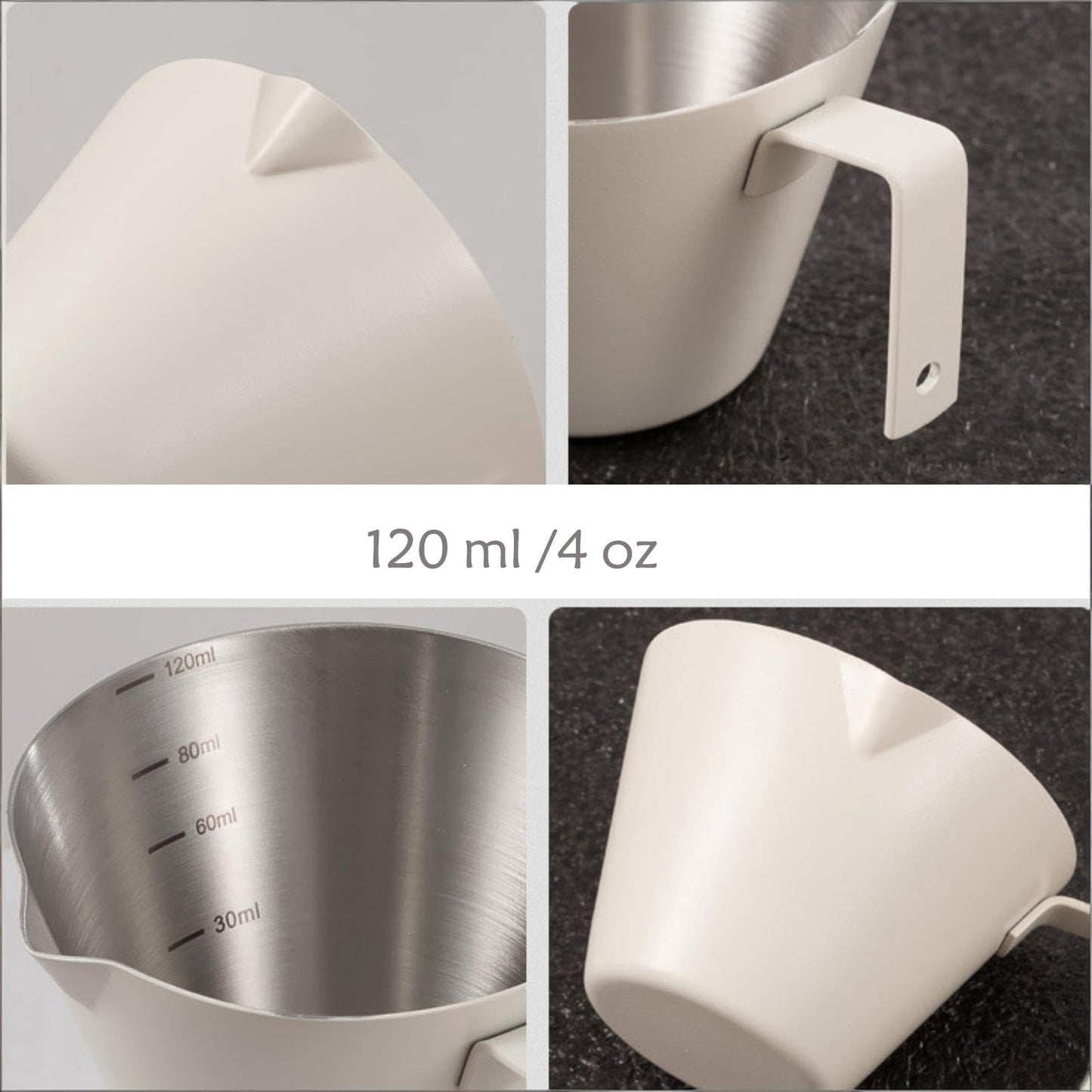 MAOLECOS Milk Frothing Pitcher - 20 OZ Metal Milk Frother Pitcher Jug Stainless Steel Steaming Pitcher, Espresso Measuring Cups with Handle Scale, Stainless Steel Espresso Cups Kit for Coffee maker