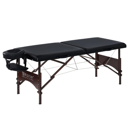 Master Massage 28" Argo Portable Massage Table in Black with Walnut Legs- Spa Bed for Tabletop Exercise & Massage- Beauty Bed Tattoo Bed- Lash Table