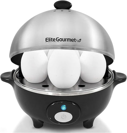 Elite Gourmet EGC-508 Rapid Egg Cooker - 7 Easy-To-Peel Hard, Medium, Soft Boiled Eggs, Poacher, Omelet Maker, Auto