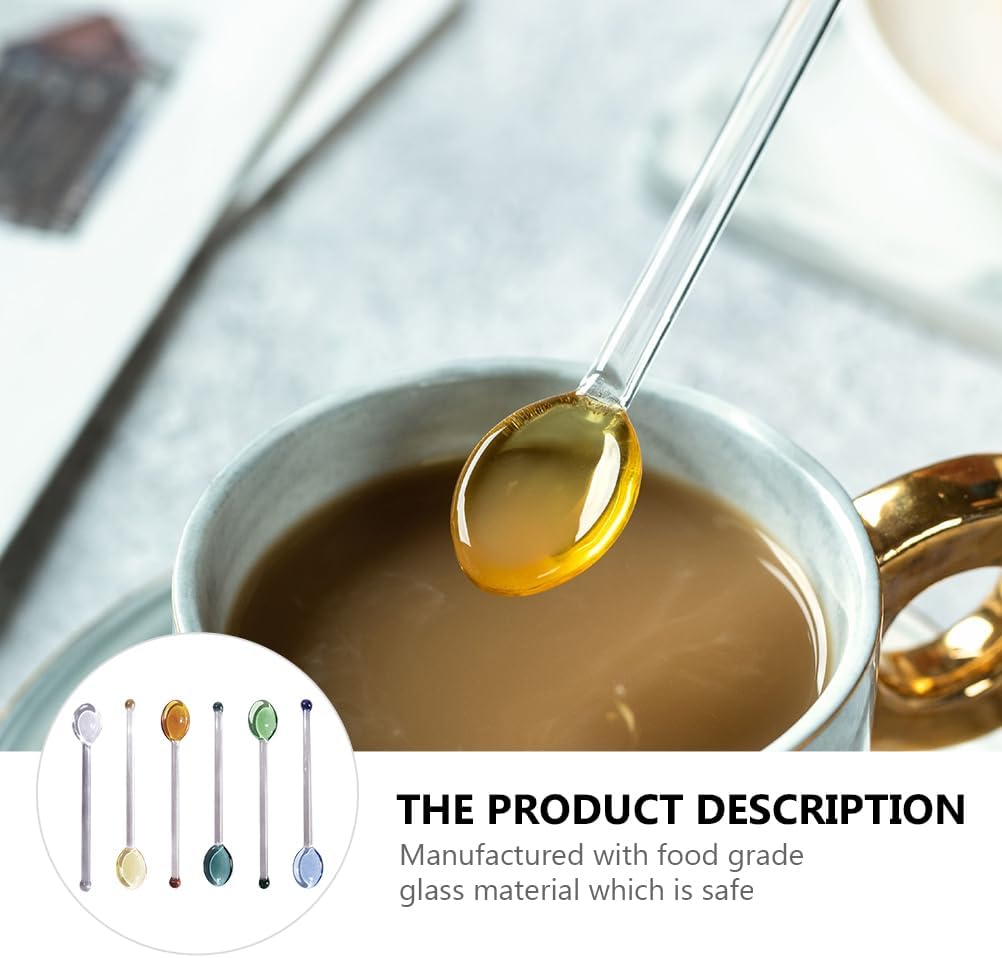 6Pcs Coffee Spoon Glass Tasting Spoon Set, Teaspoon Stirring Spoon for Tea, Dessert, Cocktail
