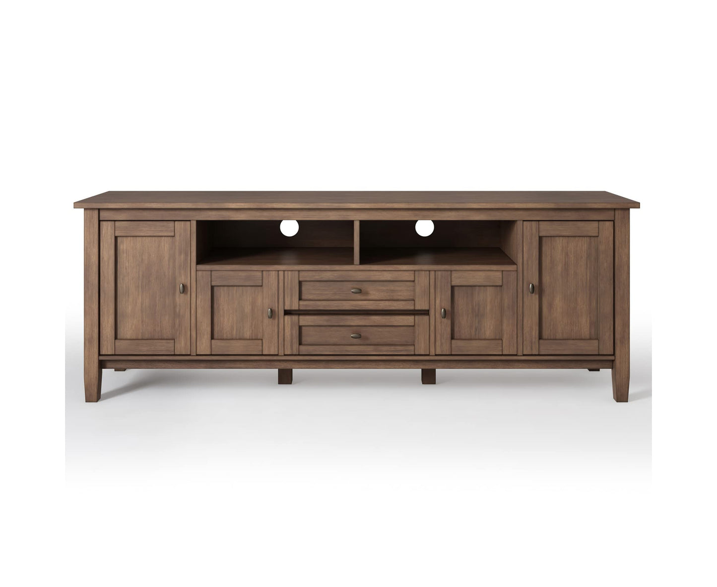 SIMPLIHOME Warm Shaker TV Stand - 72 inch Wide Solid Wood Media Console in Rustic Natural Aged Brown, Transitional Entertainment Center for Living Room for TVs up to 80 Inches with Cable Management