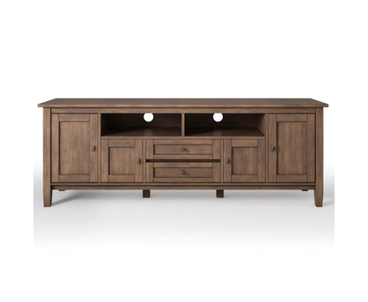 SIMPLIHOME Warm Shaker TV Stand - 72 inch Wide Solid Wood Media Console in Rustic Natural Aged Brown, Transitional Entertainment Center for Living Room for TVs up to 80 Inches with Cable Management