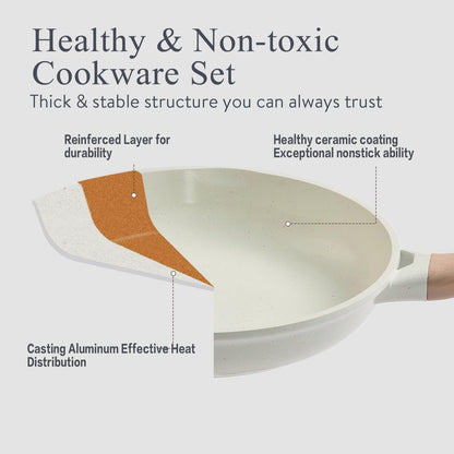 Pots and Pans Set Non Stick Ceramic Cookware Set 22-Piece Nonstick Kitchen Cooking Sets Stockpot Saucepan Frying Pans