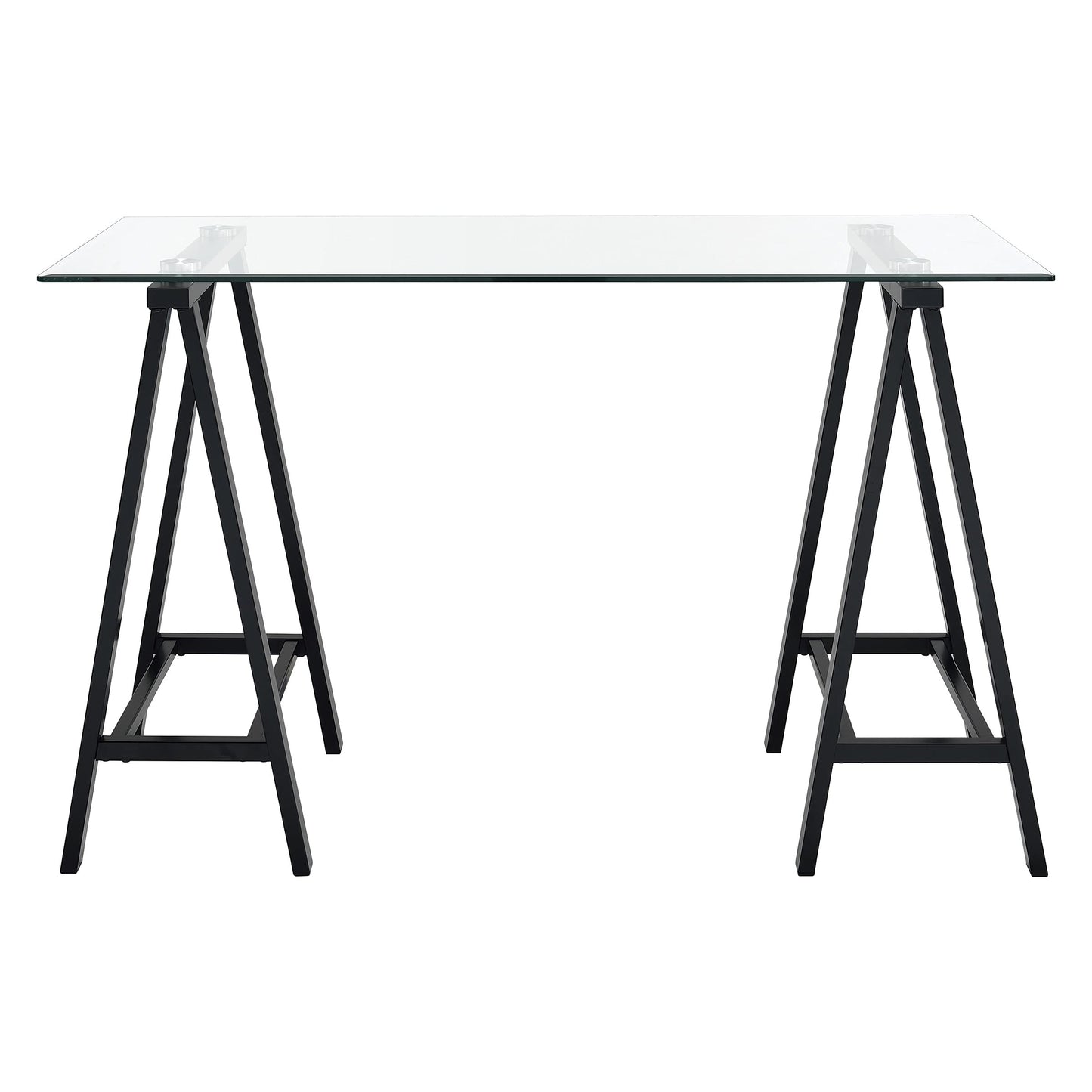 OSP Home Furnishings Middleton 47 Inch Desk with Clear Beveled Glass Top, Black Base