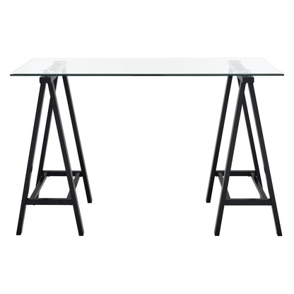 OSP Home Furnishings Middleton 47 Inch Desk with Clear Beveled Glass Top, Black Base