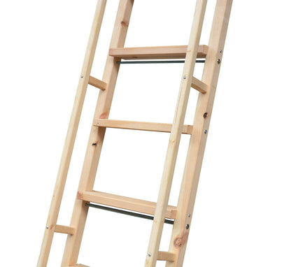 DIYHD 87" Glab Handle Knotty Pine Wood Ladder Sliding Library Roller Ladder,Fit Round Tube Stainless Steel Library Sliding Hardware