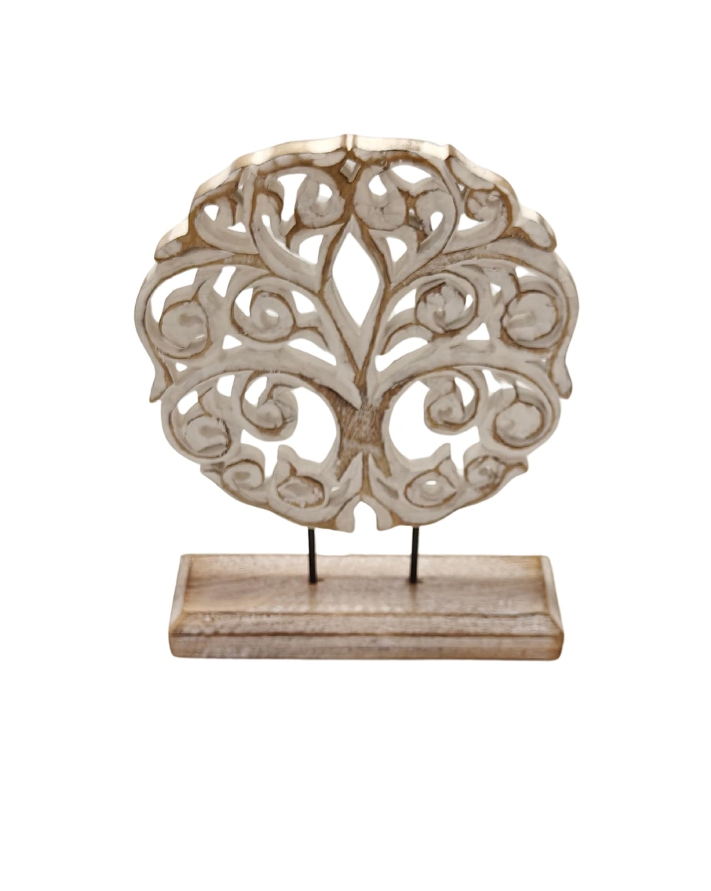 VANIYA CRAFTS® Tree of Life Solid Wood Sculpture – Handmade Farmhouse Decor for Living Room, Shelf, Mantle, Entryway, Coffee Table, or Housewarming Gift (Antique White)