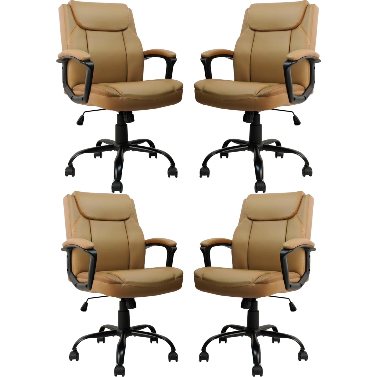 CLATINA Office Chair, Ergonomic Mid-Back Executive Office Chair, PU Leather Desk Chair Swivel Rolling Computer Task Chair with Lumbar Support and Padded Armrests for Home (Brown 4 Pack)