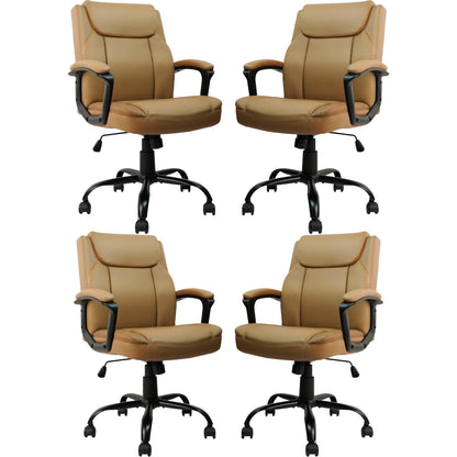 CLATINA Office Chair, Ergonomic Mid-Back Executive Office Chair, PU Leather Desk Chair Swivel Rolling Computer Task Chair with Lumbar Support and Padded Armrests for Home (Brown 4 Pack)