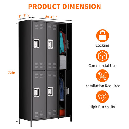 MERXENG Metal Storage Locker with 6 Doors, Metal Locker for Employees with 18 Hooks for Garage School Office Gym Home, Assembly Required, Black