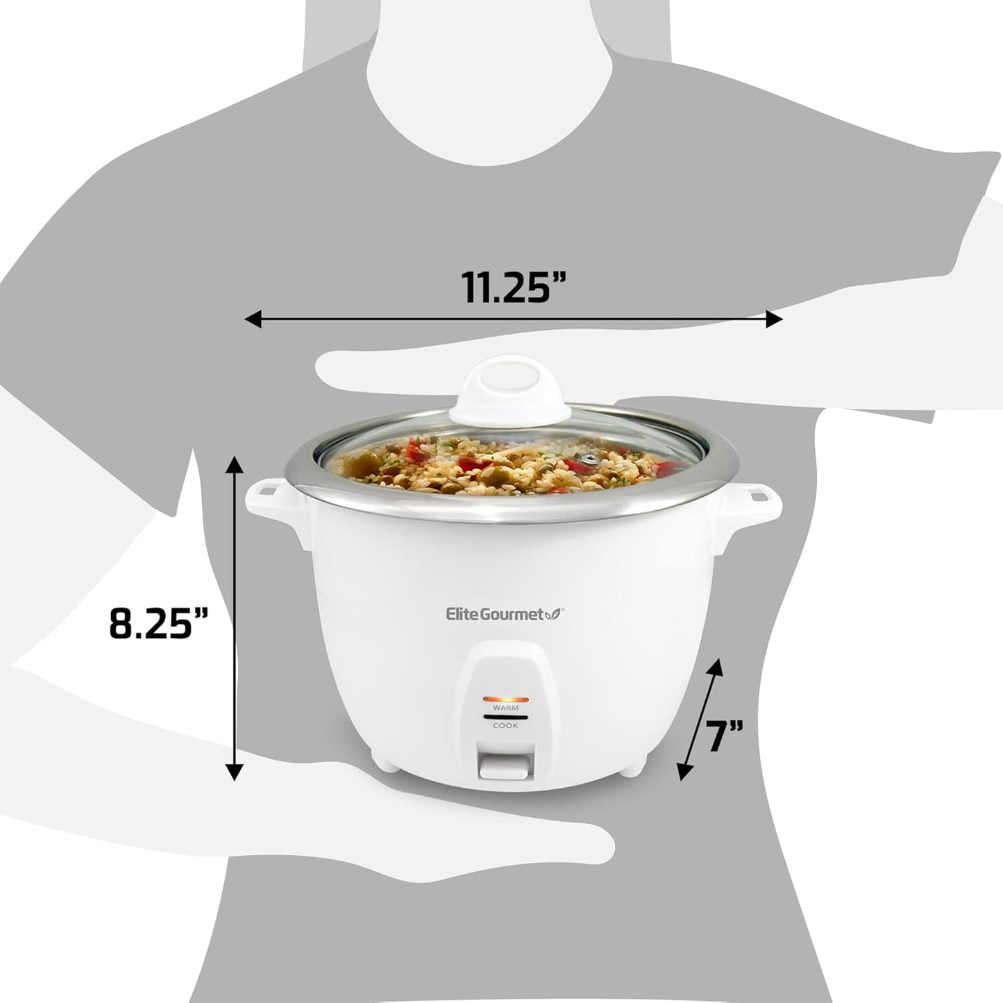 ERC-2010 10 Elite Gourmet Electric Rice Cooker with Stainless Steel Inner Pot Makes Soups, Stews, Grains, Cereals, Keep