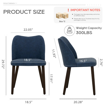 COLAMY Upholstered Dining Chairs Set of 4, Modern PU Leather Dining Room Kitchen Side Chair with Padded Seat and Wood Legs Restaurant/Cafe, Blue