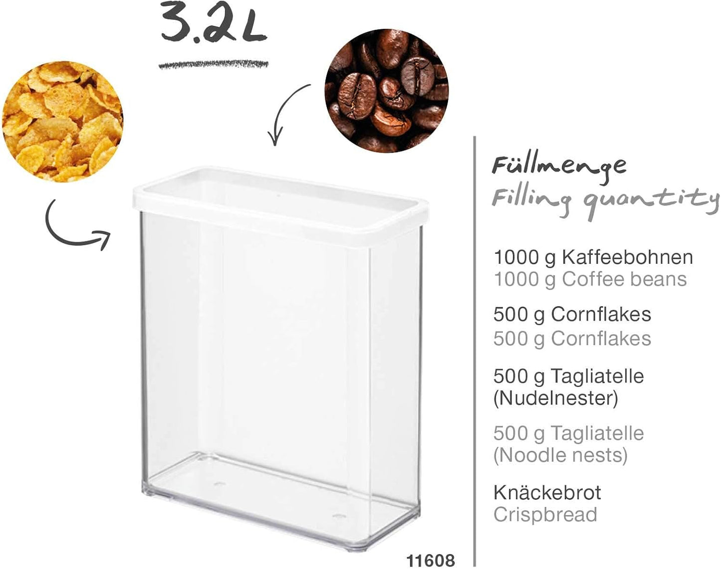 Loft Rectangular Storage Box 3.2L with Lid and Seal, BPA-Free Plastic, Transparent/White