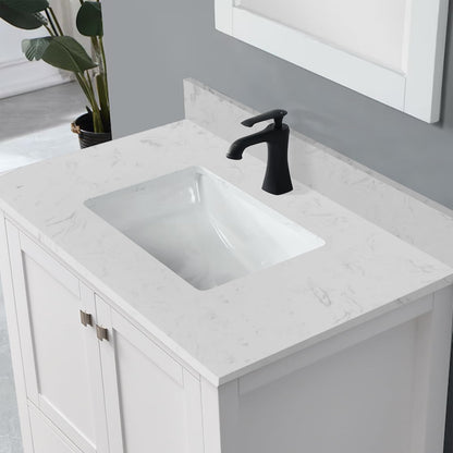 EQLOO 30" x 22" Vanity Top, Volakas White Engineered Stone Vanity Sink Top, with Undermounted Rectangular Sink & Backsplash Countertops, Pre-Drilled Single Hole for Bathroom Vanity Top with Sink