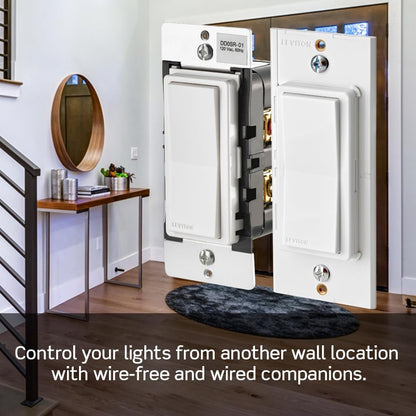 Leviton Decora Smart Switch, Wi-Fi 2nd Gen, Neutral Wire Required, Works with Matter, My Leviton, Alexa, Google Assistant, Apple Home/Siri & Wired or Wire-Free 3-Way, D215S-2RW, White