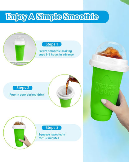 Skiennix Slushy Cup - DIY Magic Slushy Maker for Juices & Ice Cream | Portable Double Layer with Lid & Straw (Green)