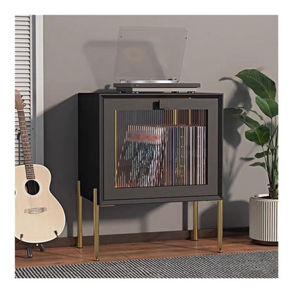 WOAITIANTIAN Cd Dvd Storage Vinyl Record Cabinet Light luxury with Iron Feet Home Wooden CD Storage Rack
