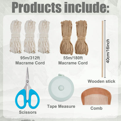 FREEBLOSS DIY Macrame Wall Hanging Kit Woven Tassel Tapestry DIY Cotton Rope Boho Wall Decor Macrame Kit with Instructions for Adults Beginners, 40cm/15.7" Wide