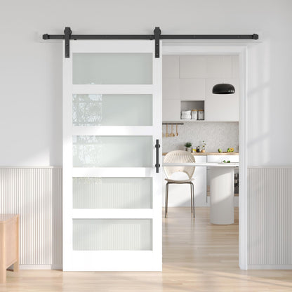Fredbeck 36x80 White Glass Barn Door with 6.6FT 79inch Sliding Doors Hardware Kit Included & Handle,PVC Surface,Water-Proof,Easy to Assembly