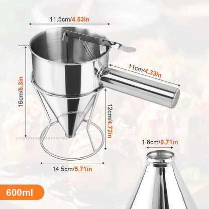 Pancake Batter Dispenser, Stainless Steel Funnel Cake Dispenser with with Squeeze Handle & Stand for Cupcakes, Pancakes, Takoyaki, Waffle and Baked Goods(Size:S,600ml)