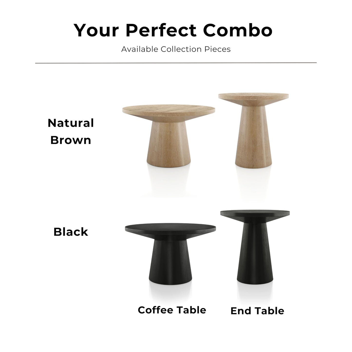 Furniture of America Lestara Modern Solid Wood 29-inch Round Coffee Table with Cone-Shaped Pedestal Base, Living Room Furniture for Small Space, Home Office, Oak
