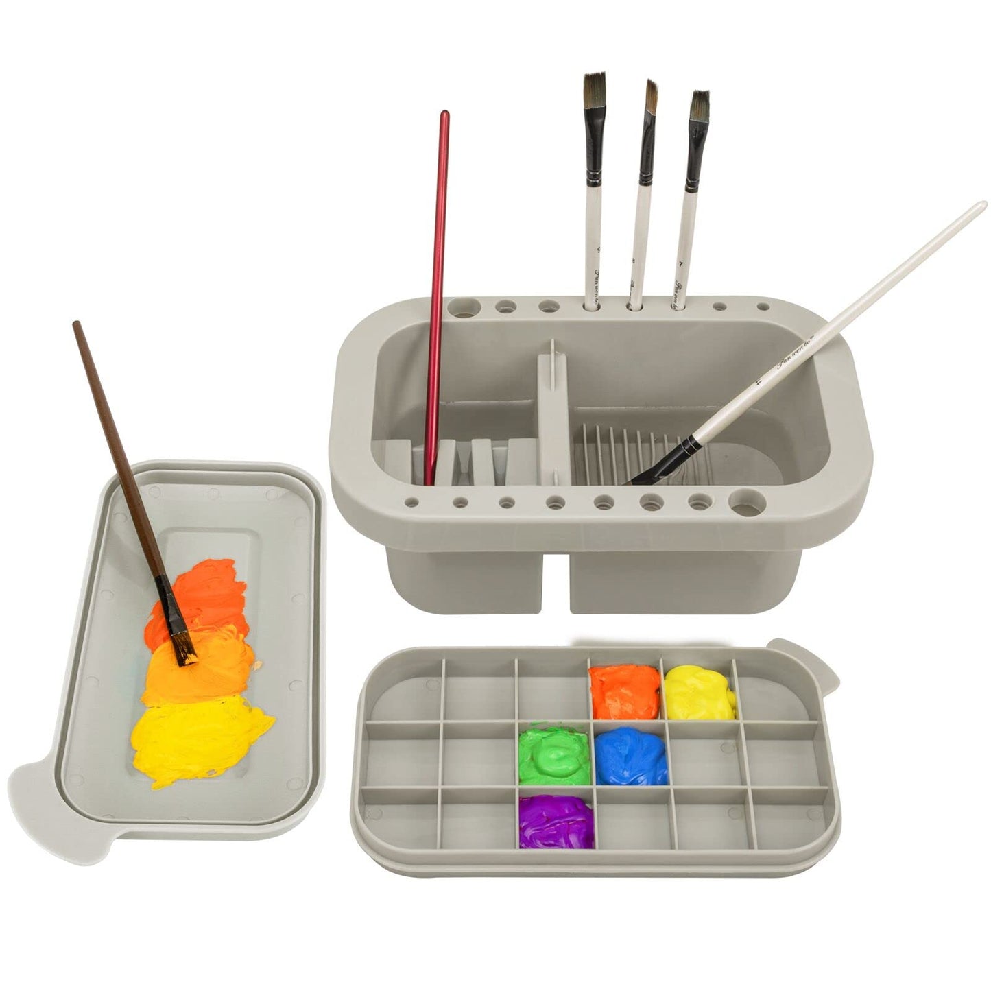 MyLifeUNIT Paint Brush Cleaner, Paint Brush Holder and Organizers with Palette for Acrylic, Watercolor, and Water-Based Paints (Grey)