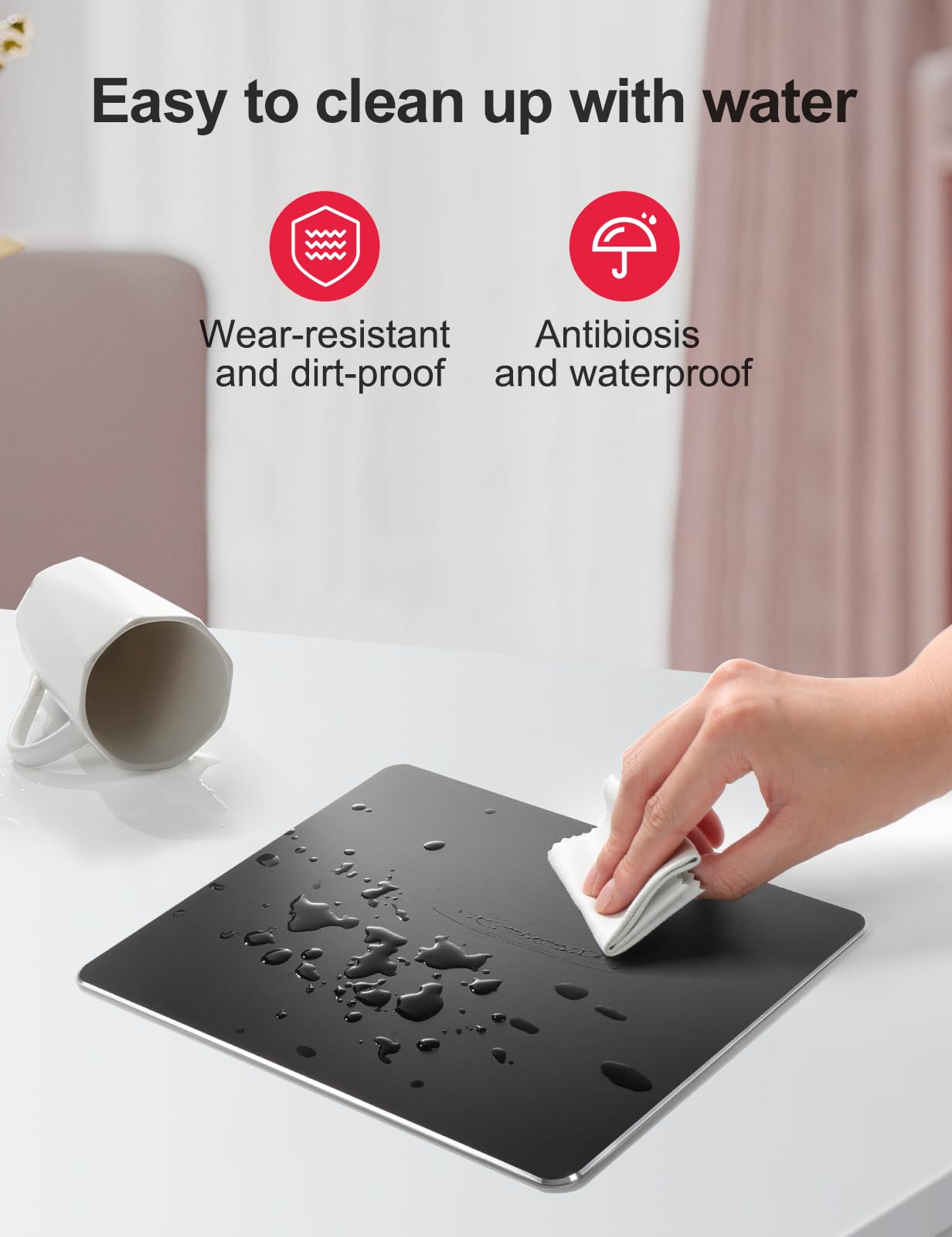 Vaydeer Hard Metal Mouse Pad for Desk Black Metal Aluminum Mouse Pad Mat Smooth Magic Ultra Thin Double Side Mouse Mat Waterproof for Gaming and Office, 9.05X7.08 Inch