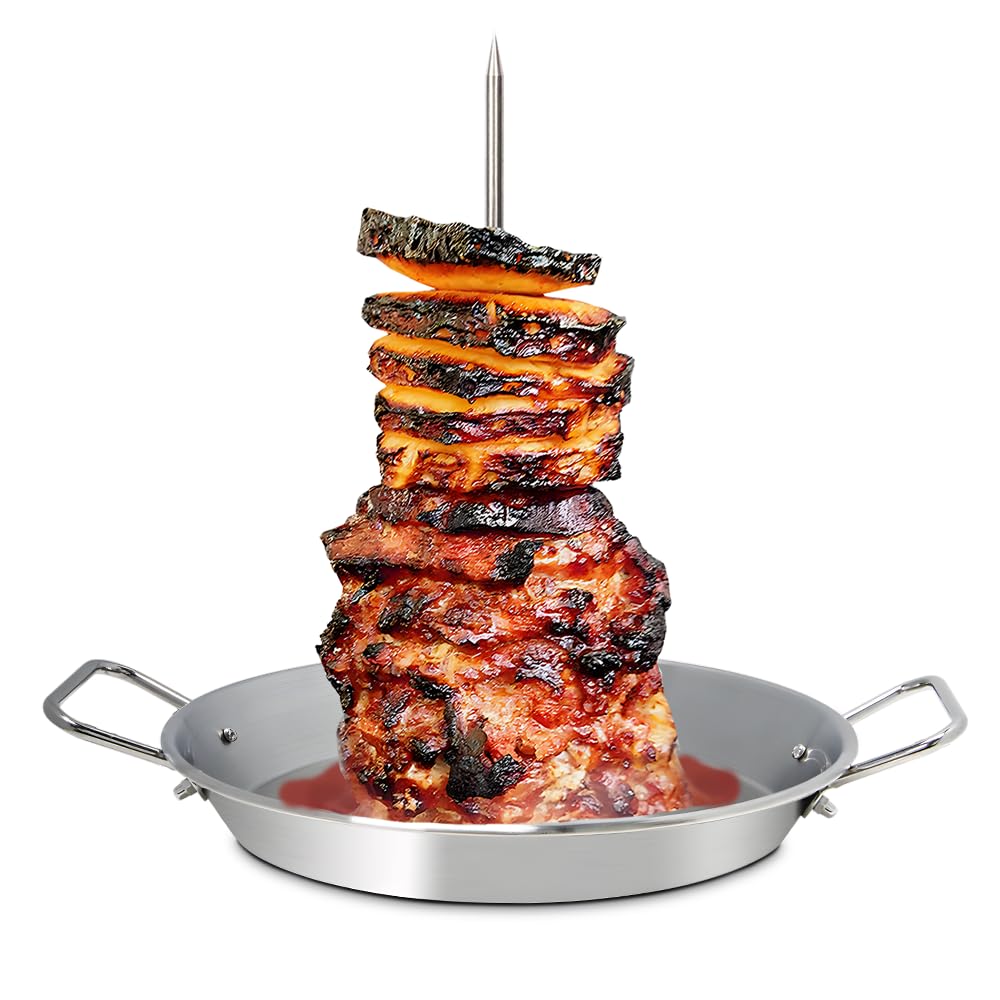 Dallden BBQ Vertical Skewer-Al Pastor Skewer Vertical Rotisserie Vertical Spit Stand for Tacos Al Pastor, Shawarma, Gyros- BBQ Grilling Accessory with 3 Removable Spikes (8”, 10" and 12”)