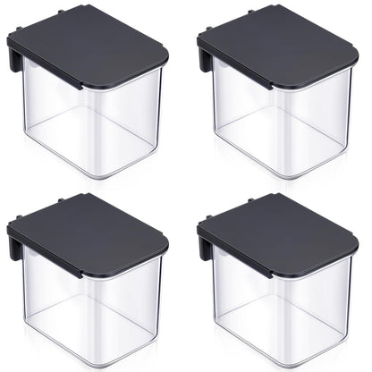Weysat 4 Pack Pegboard Accessories Containers with Lid Black Clear Pegboard Bins with Hooks Plastic Organizer for Garage Kitchen Room Craft Storage, 3.9 x 3.2 x 3.2 Inch
