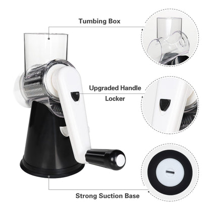 Cambom Rotary Cheese Grater Hand Crank Cheese Shredder for Fresh Cheese, Vegetable, Nuts,Non-slip Suction Base, Three Blades, Black