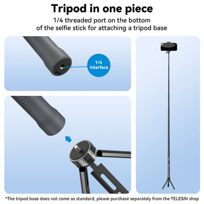 TELESIN G3 Selfie Stick Pole Long Invisible (118"/3M), Carbon Fiber Waterproof Underwater Monopod for GoPro Max 13 12 11 10, Insta360 X3 X4 X5 Ace Pro, DJI Osmo 360 Action Pocket AKASO Bike Motorcycle