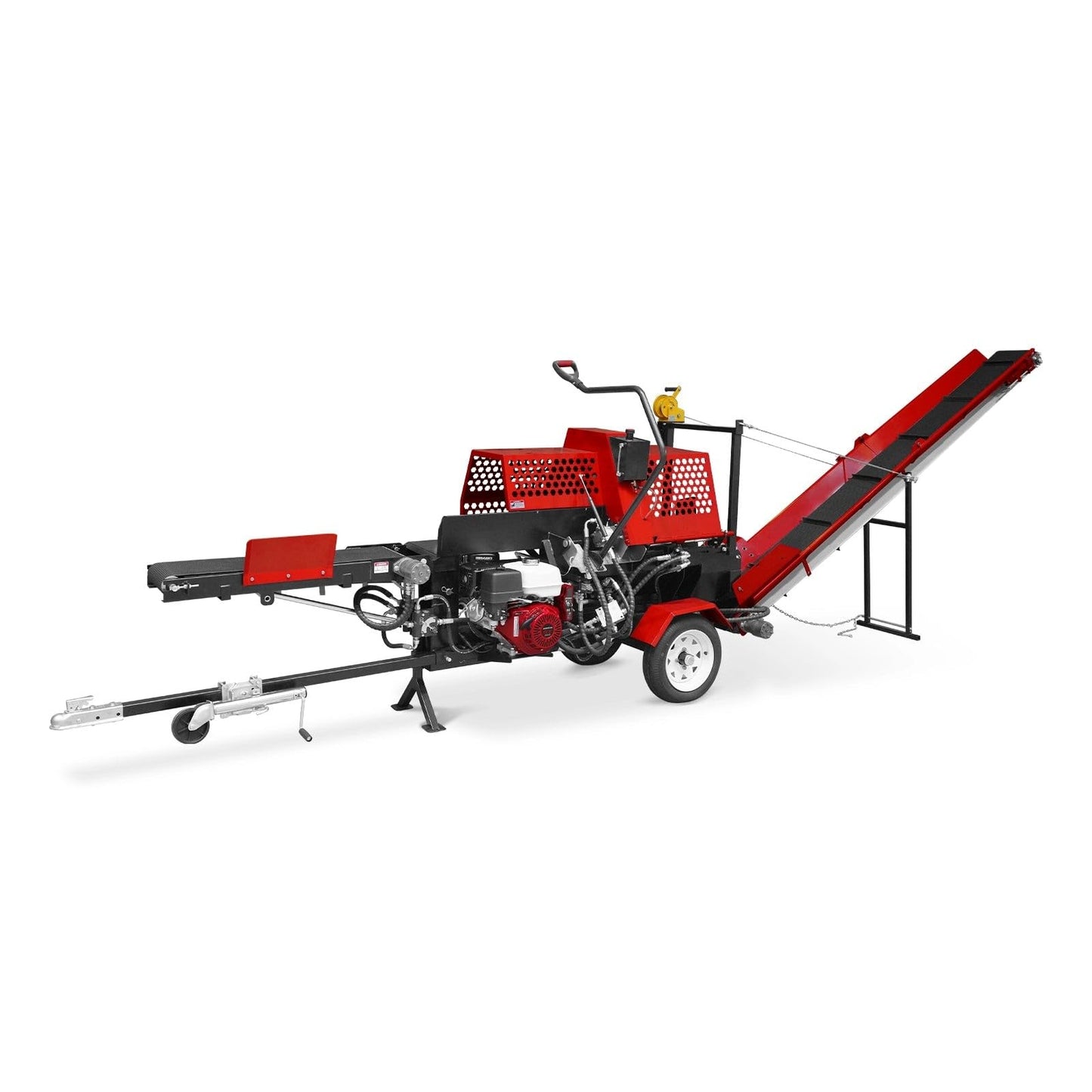 MechMaxx Honda 389cc 12hp Electric & Recoil Start Engine Firewood Log Splitter Processor with Conveyor, 20ton Splitting Force 24" x 15" Log Capacity, 18" Chainsaw, HLS20