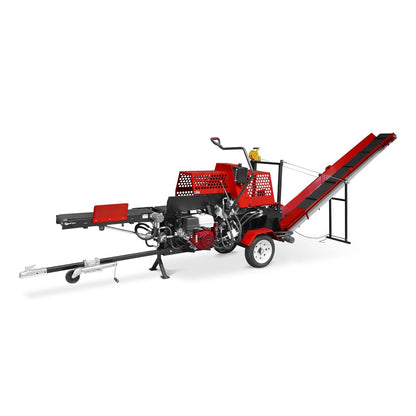 MechMaxx Honda 389cc 12hp Electric & Recoil Start Engine Firewood Log Splitter Processor with Conveyor, 20ton Splitting Force 24" x 15" Log Capacity, 18" Chainsaw, HLS20