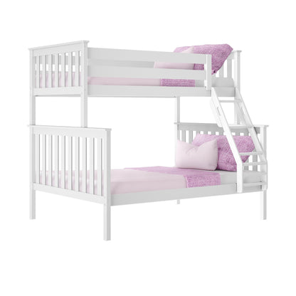 Max & Lily Bunk Bed Twin Over Full Size with Ladder, Solid Wood Platform Bed Frame with Ladder for Kids, 14" Safety Guardrails, Easy Assembly, No Box Spring Needed, White