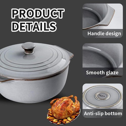 KOOV Ceramic Casserole Dish - 2 Quart Oven Safe Baking Dish with Lid | 9-Inch Round Cookware Set