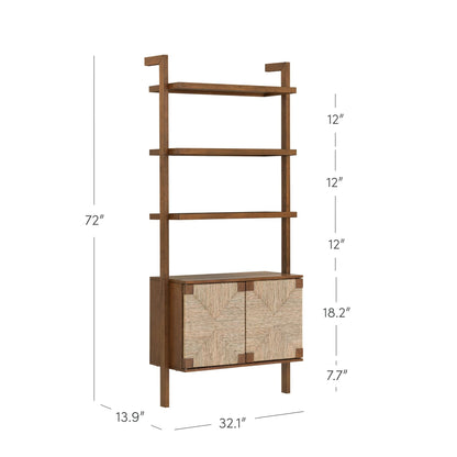 Nathan James Beacon 3-Shelf Bookcase with Seagrass Cabinet, Solid Wood Bookshelf with Storage with Solid Wood Frame, Seagrass/Dark Brown