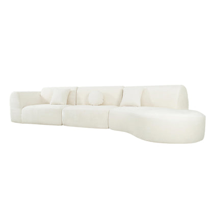 Merax 140" Curved Polyester Sectional Sofa Set, Modern Cloud Couch with Chaise Lounge & 3 Pillows, Fully Assembled for Living Room, Beige